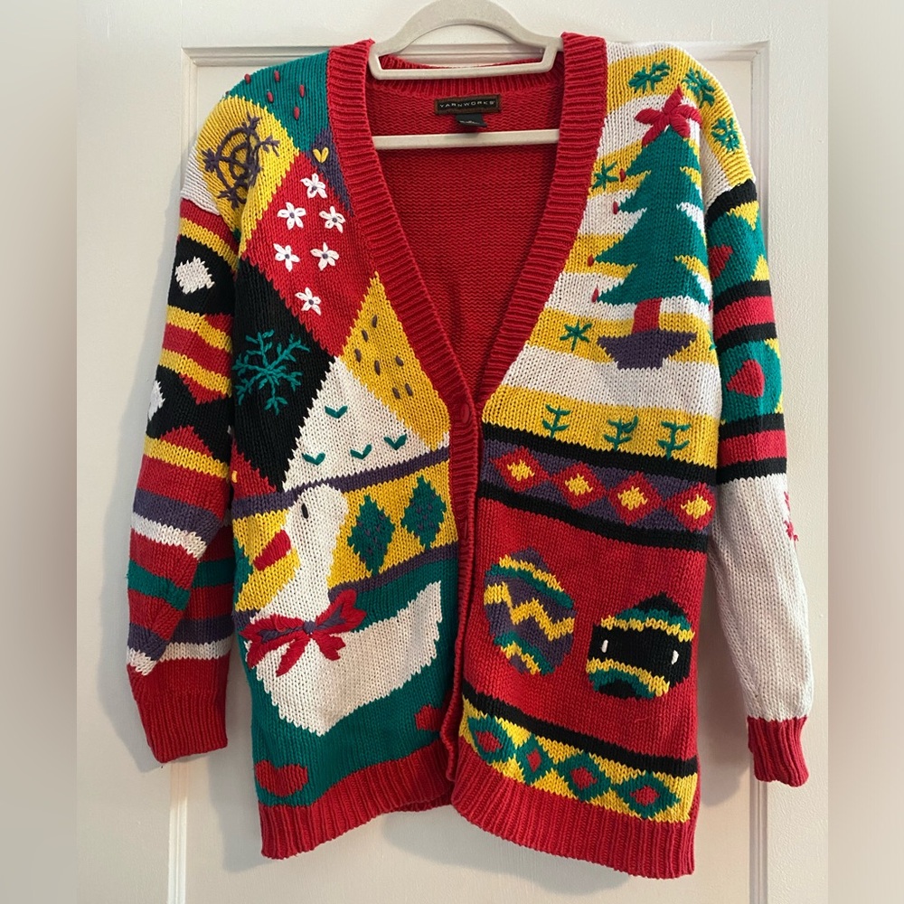 Vintage Yarnworks Ugly Christmas Tree Ornament Snowflake Sweater Size Medium